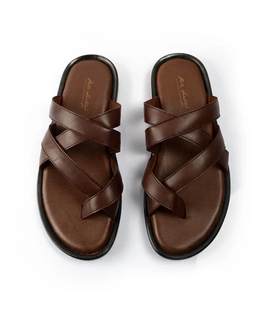 Elegant Brown Leather Crossover Slip-On Sandals - Men's Summer Comfort - Leather crossover sandals