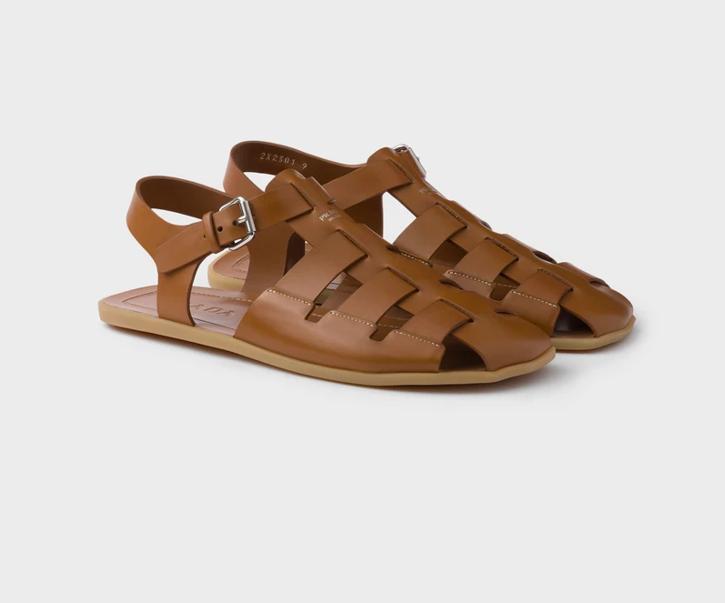 Men's Tan Leather Fisherman Sandals - Classic Woven Design