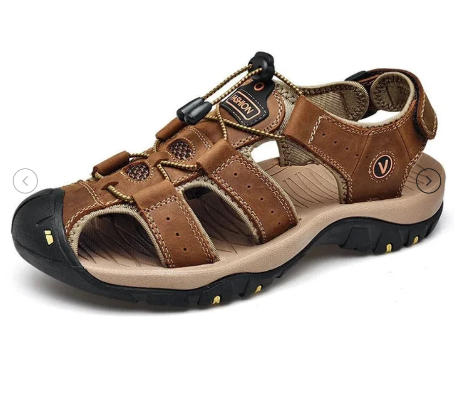 Men's Rugged Leather Outdoor Hiking Sandals - Waterproof Adventure Footwear - Leather hiking sandals